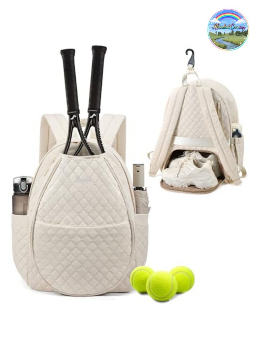 Quilted Tennis Pickleball Racket Bag Backpack Women Sport Travel Shoe